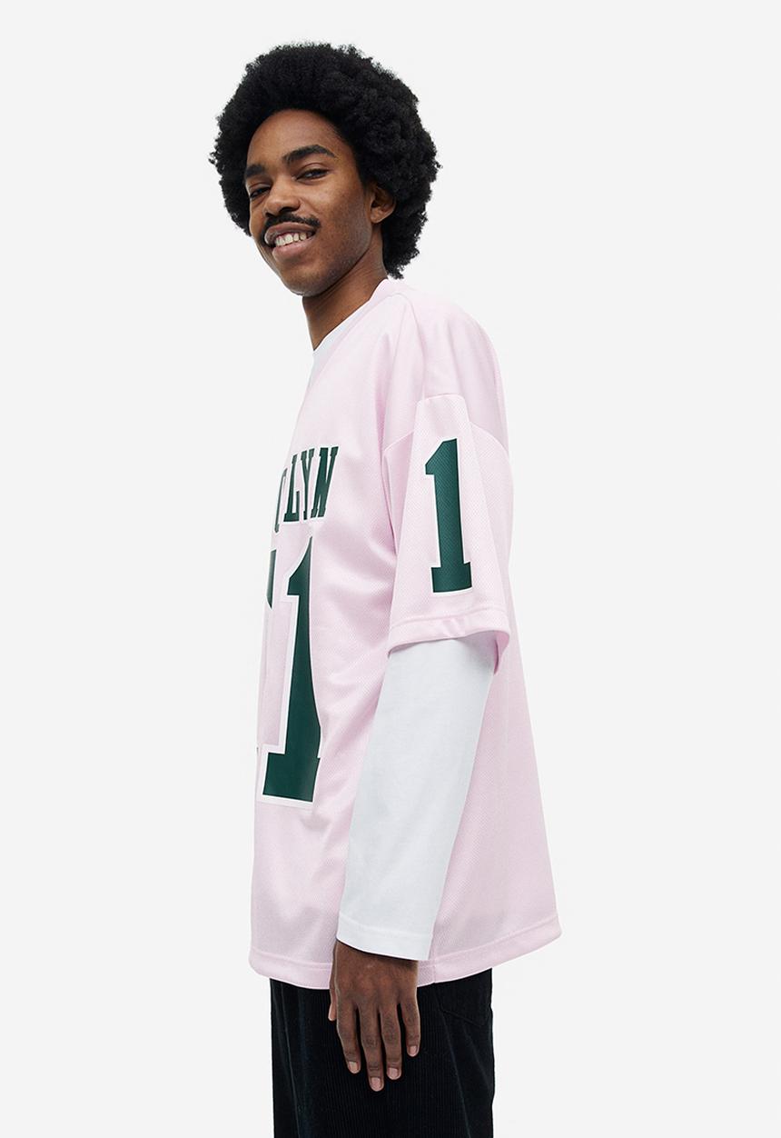 H&M - Oversized fit printed mesh t-shirt - light pink brooklyn