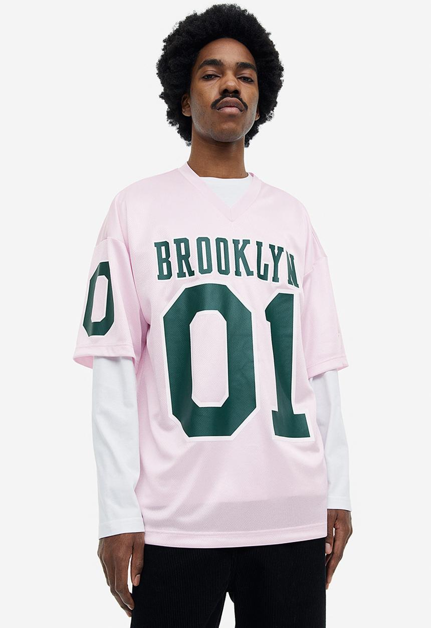 H&M - Oversized fit printed mesh t-shirt - light pink brooklyn