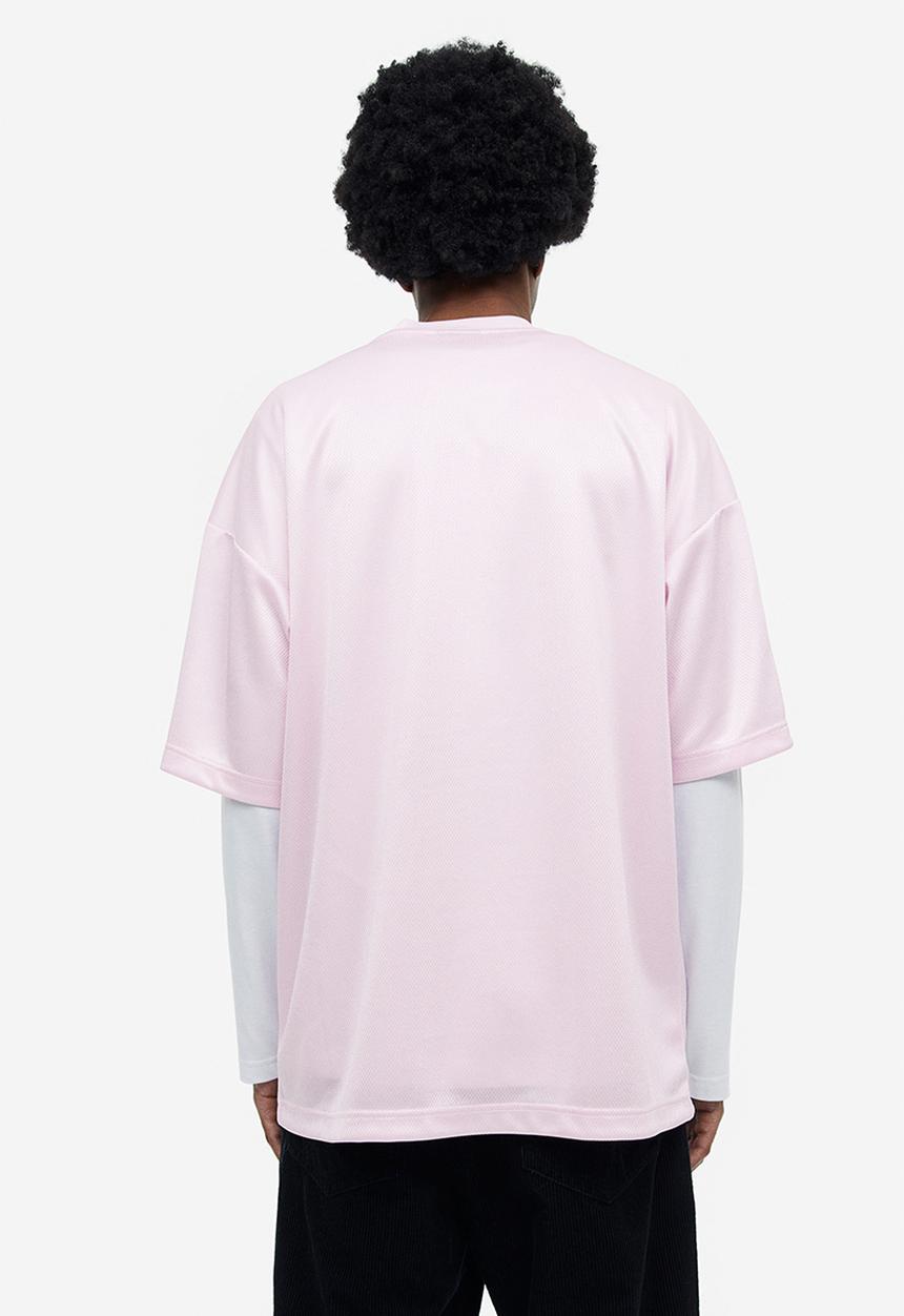 H&M - Oversized fit printed mesh t-shirt - light pink brooklyn