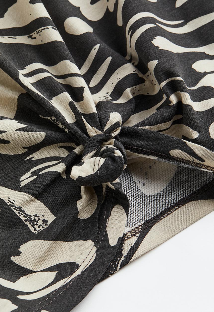 H&M - Tie-hem T-shirt - dark grey patterned