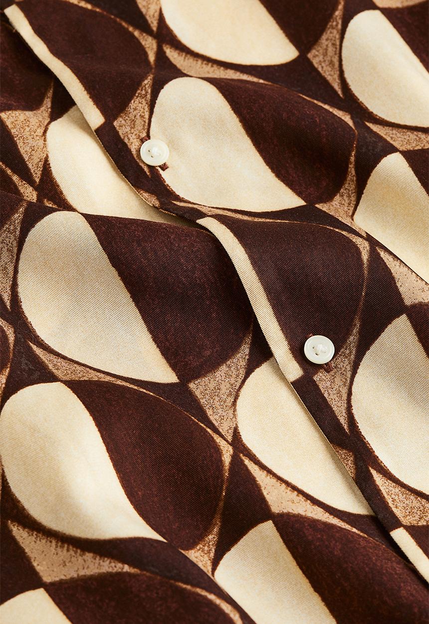 H&M - Regular fit short-sleeved lyocell shirt - dark brown patterned