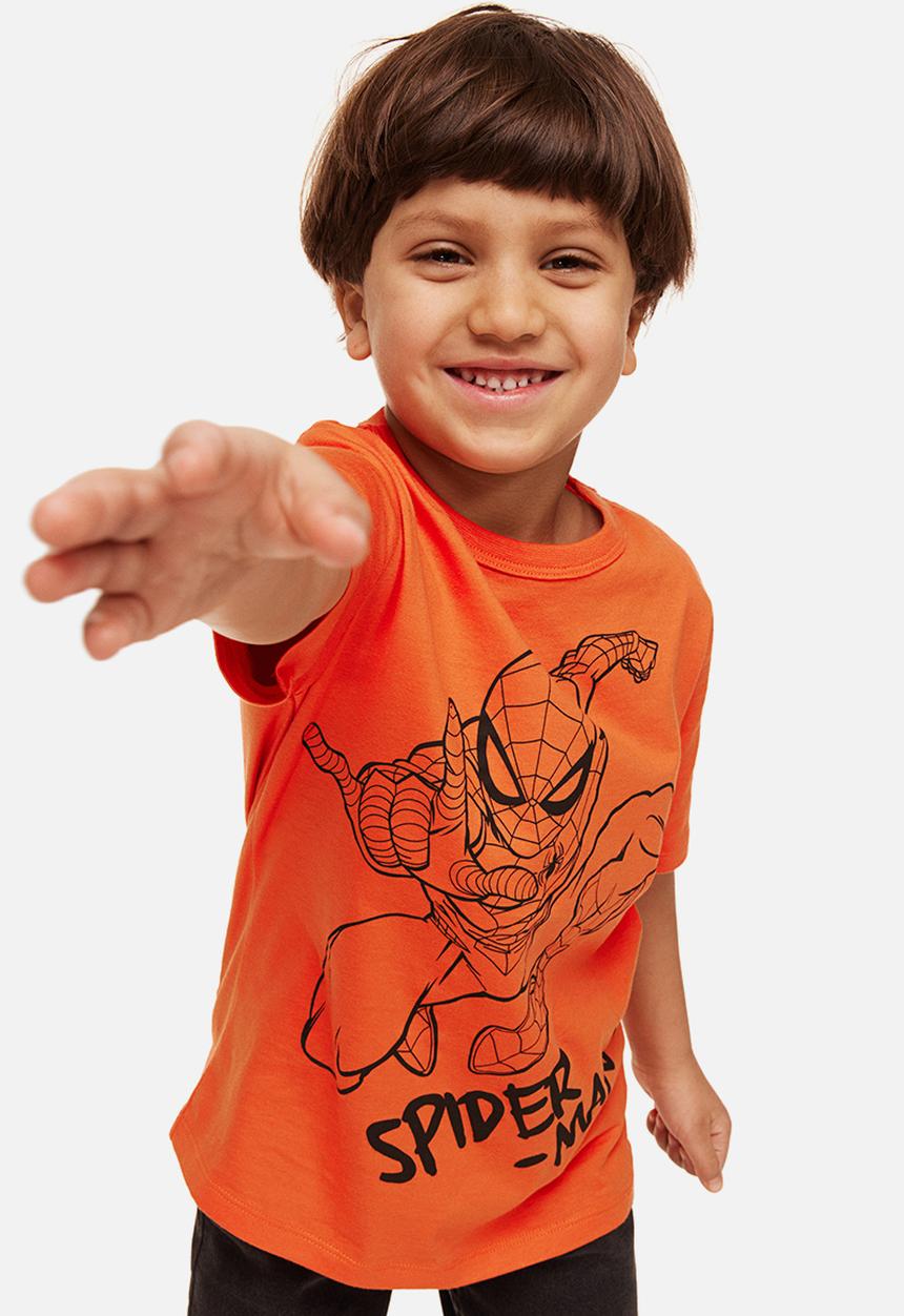 H&M - Printed cotton T-shirt - orange spider-man