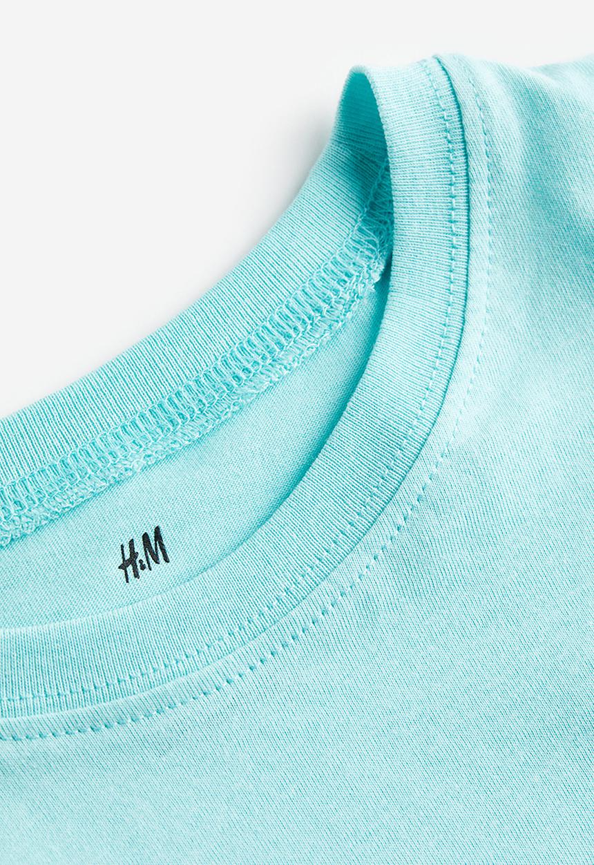 H&M - Printed cotton T-shirt - light turquoise gaming