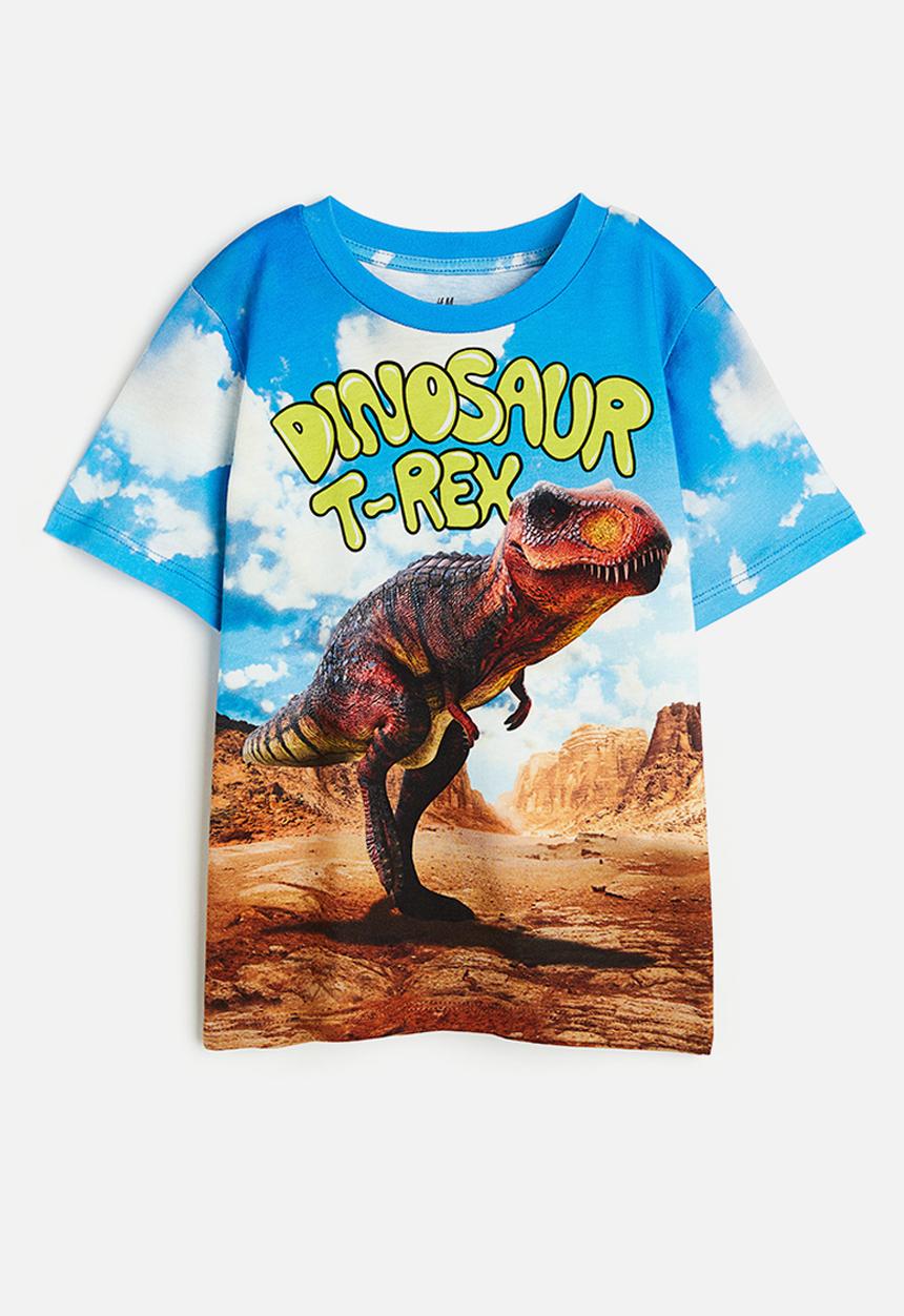 H&M - Printed jersey T-shirt - blue dinosaur