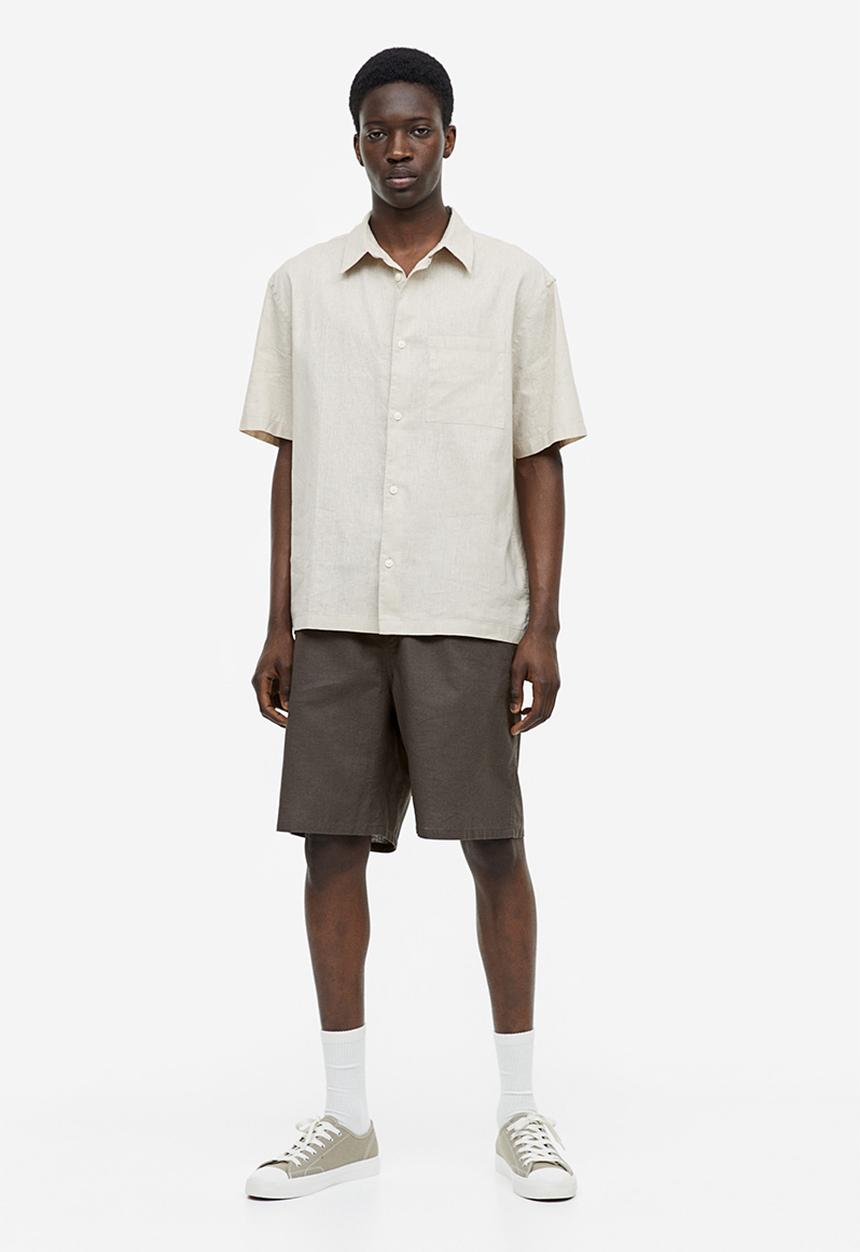 H&M - Relaxed fit linen-blend shorts - dark grey