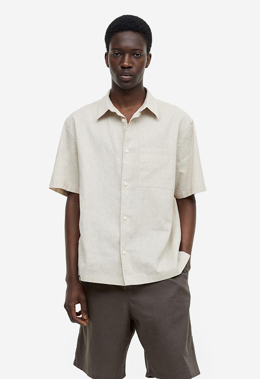 H&M - Relaxed fit linen-blend shorts - dark grey