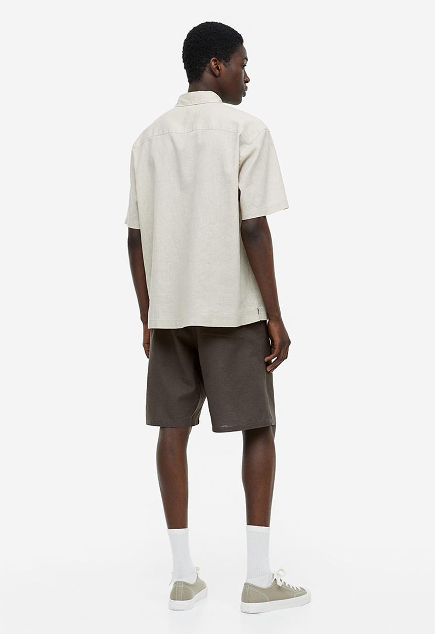 H&M - Relaxed fit linen-blend shorts - dark grey