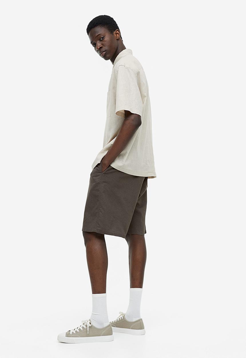 H&M - Relaxed fit linen-blend shorts - dark grey