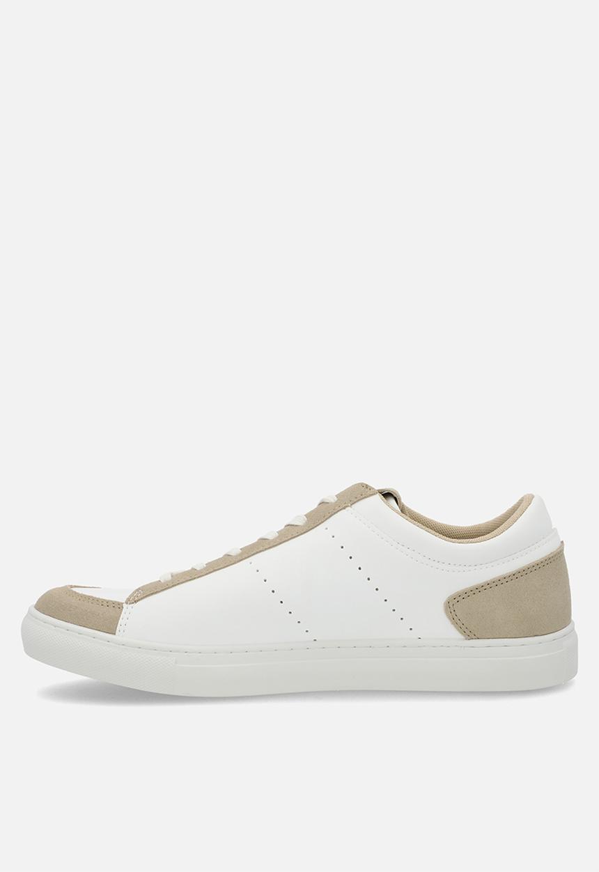 POLO - Perforated side flash pu sneaker - stone & white