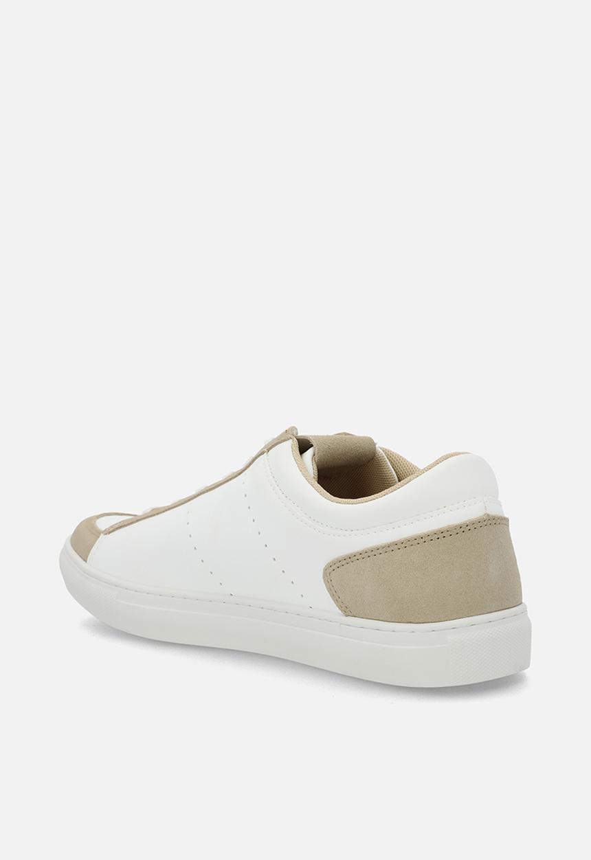 POLO - Perforated side flash pu sneaker - stone & white