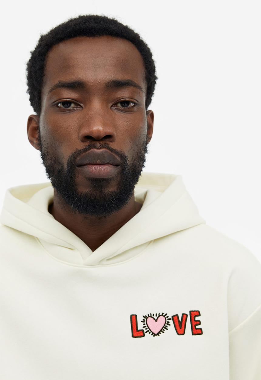H&M - Relaxed fit hoodie - cream keith haring