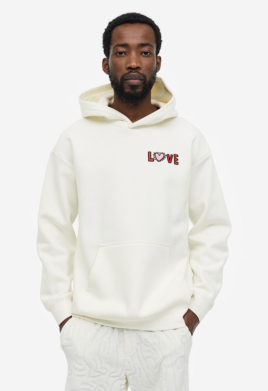 H&M - Relaxed fit hoodie - cream keith haring