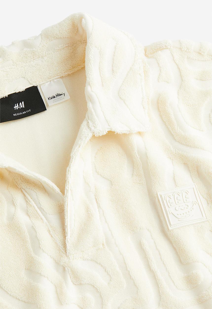 H&M - Regular fit terry polo shirt - cream keith haring