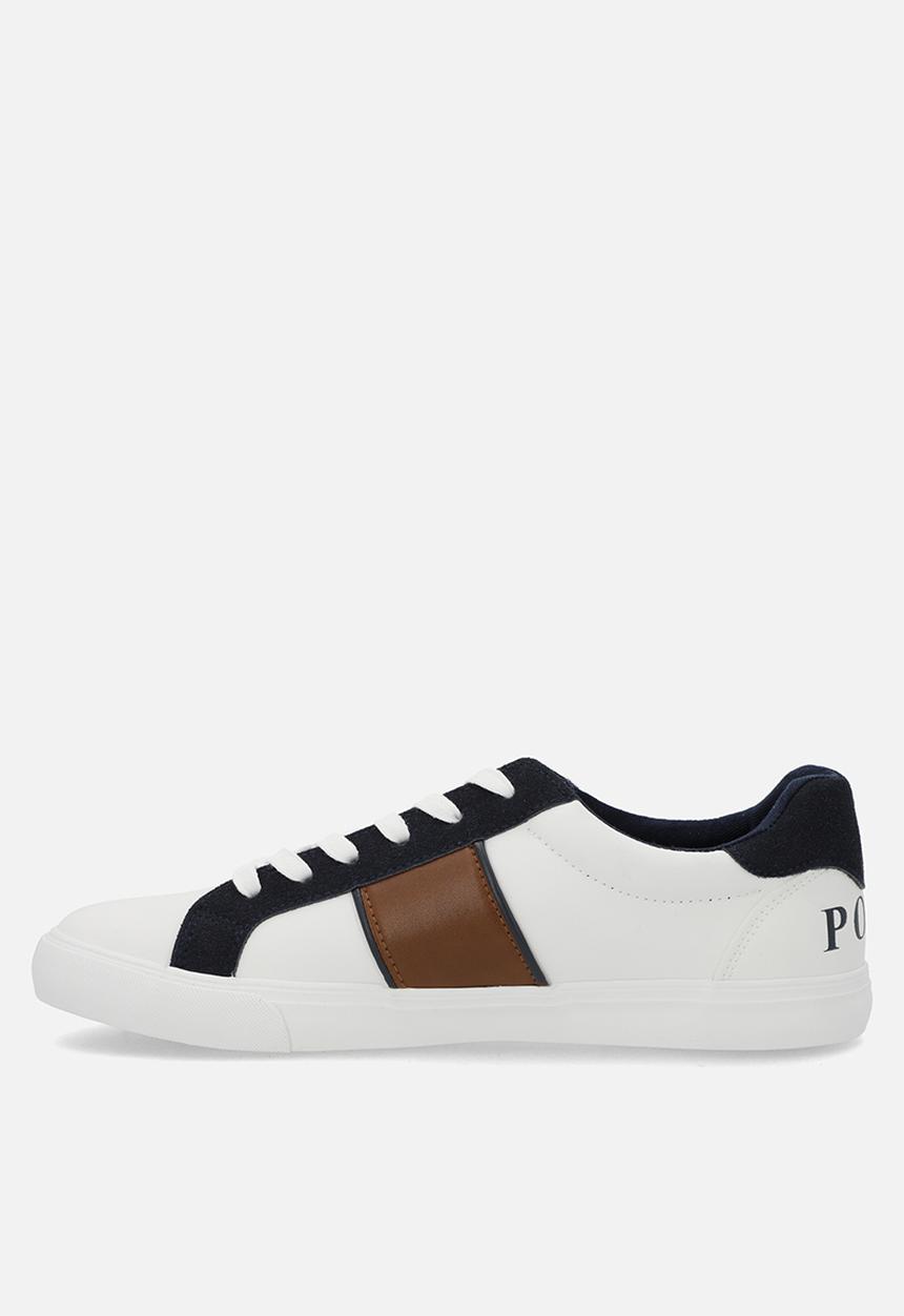 POLO - Colour block side flash sneaker - white & navy