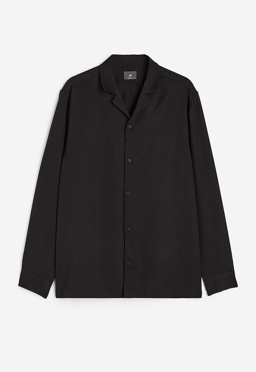 H&M - Regular fit long-sleeved lyocell resort shirt - black
