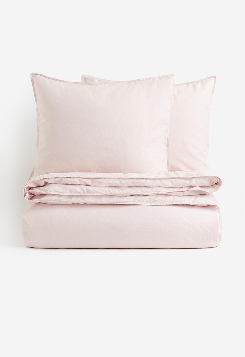 H&M - Linen-blend double/king size duvet cover set - powder pink