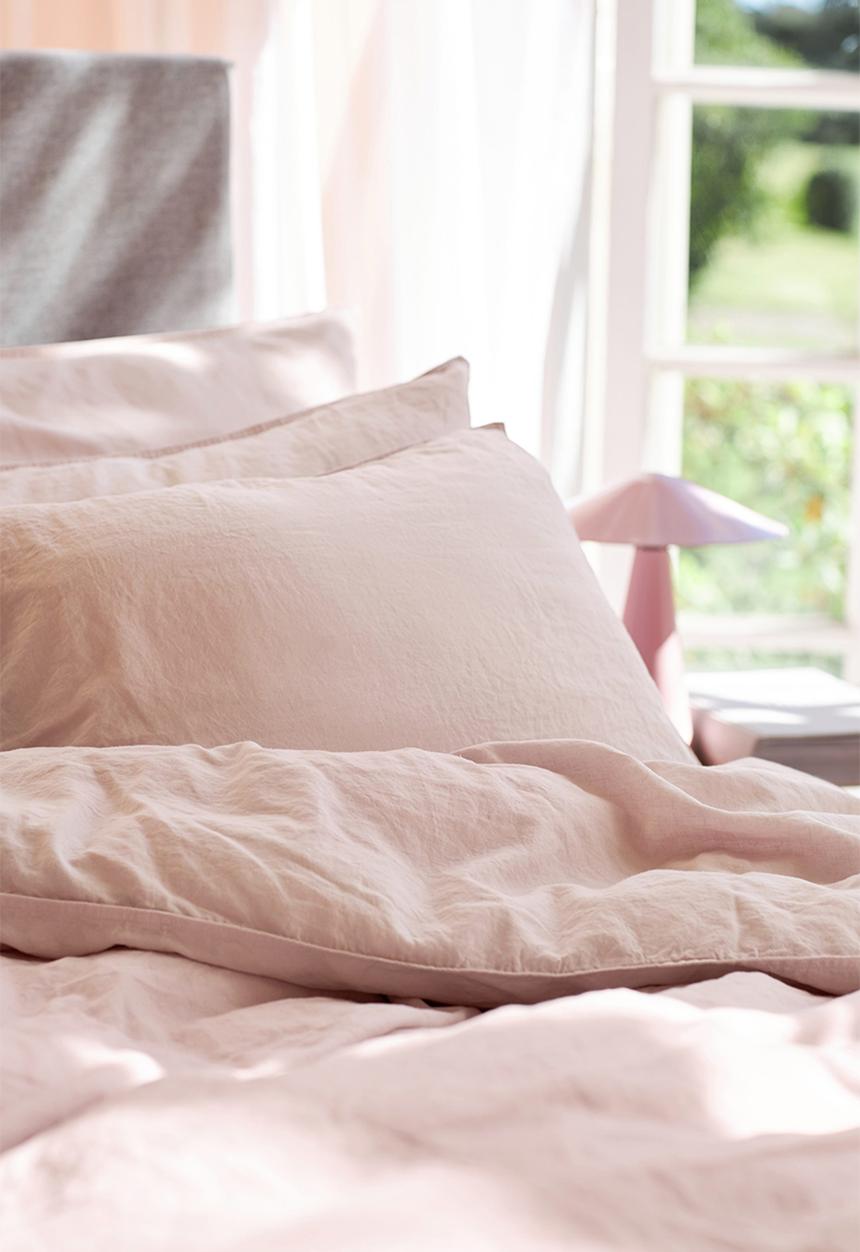 H&M - Linen-blend double/king size duvet cover set - powder pink