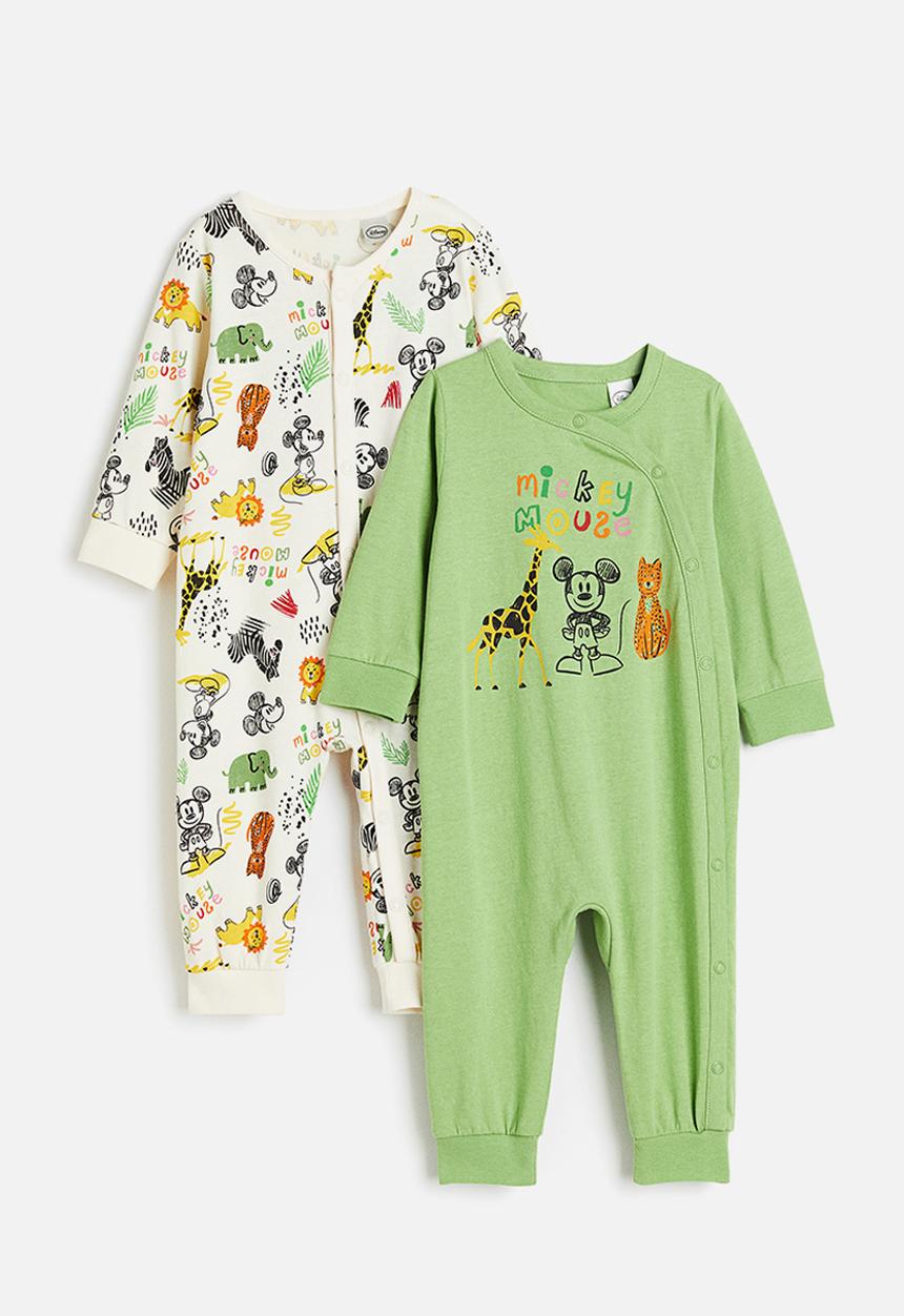 H&M - 2-pack printed pyjamas - green / mickey mouse 