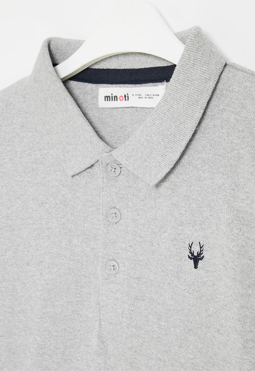 MINOTI - Boys basic long sleeve polo top - grey marl