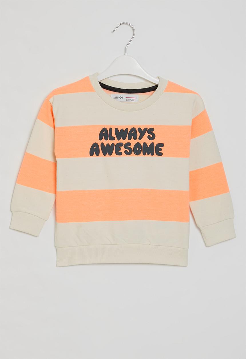 MINOTI - Stripe fleece sweat top - stone & orange 