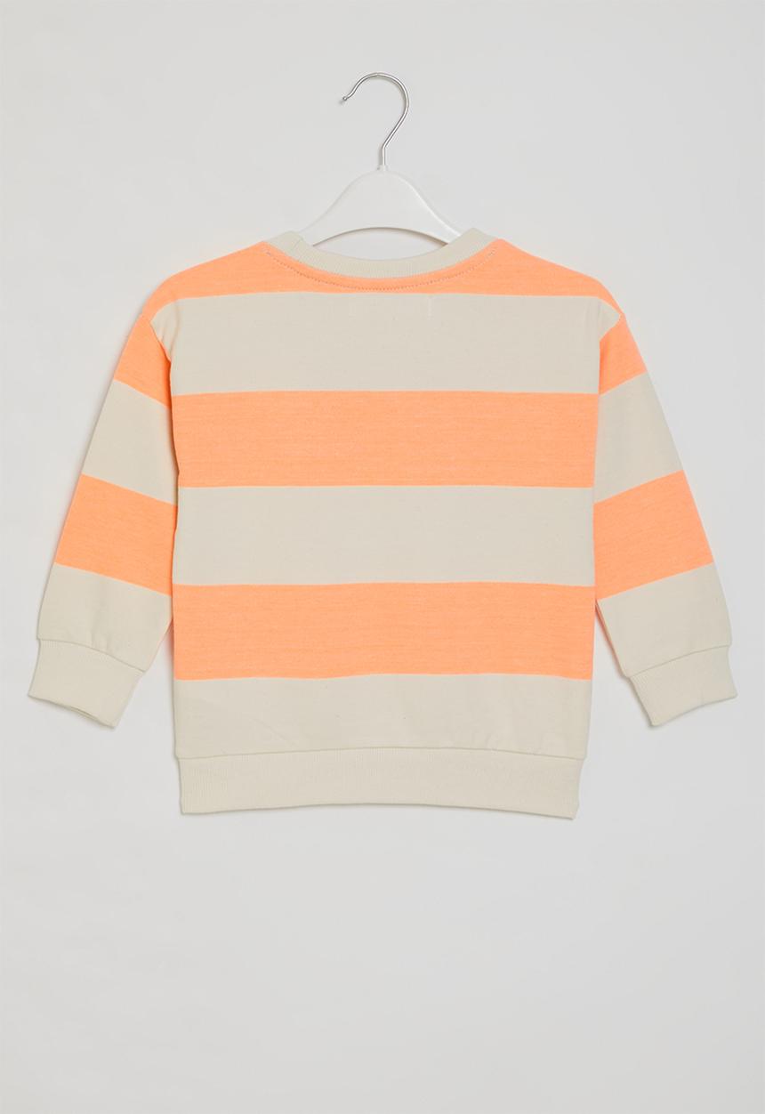 MINOTI - Stripe fleece sweat top - stone & orange 