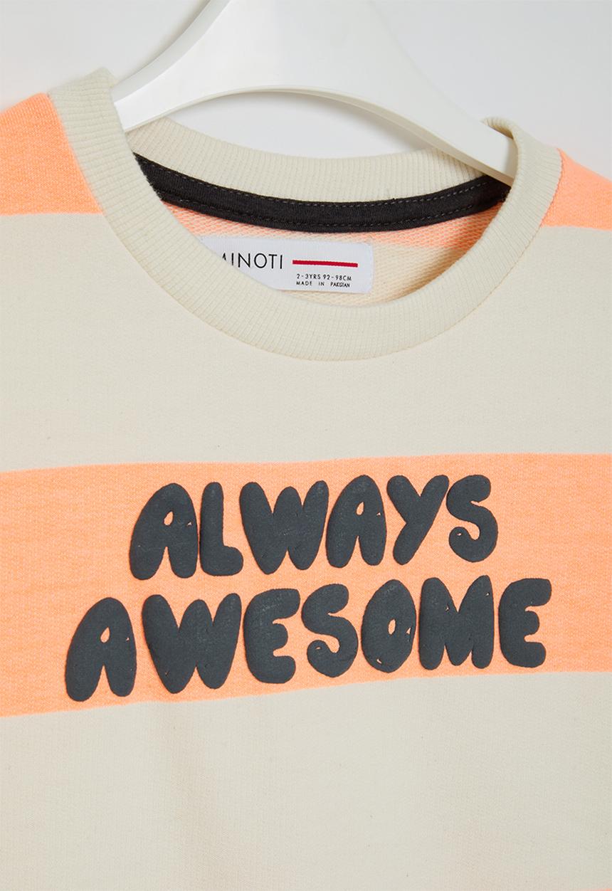 MINOTI - Stripe fleece sweat top - stone & orange 