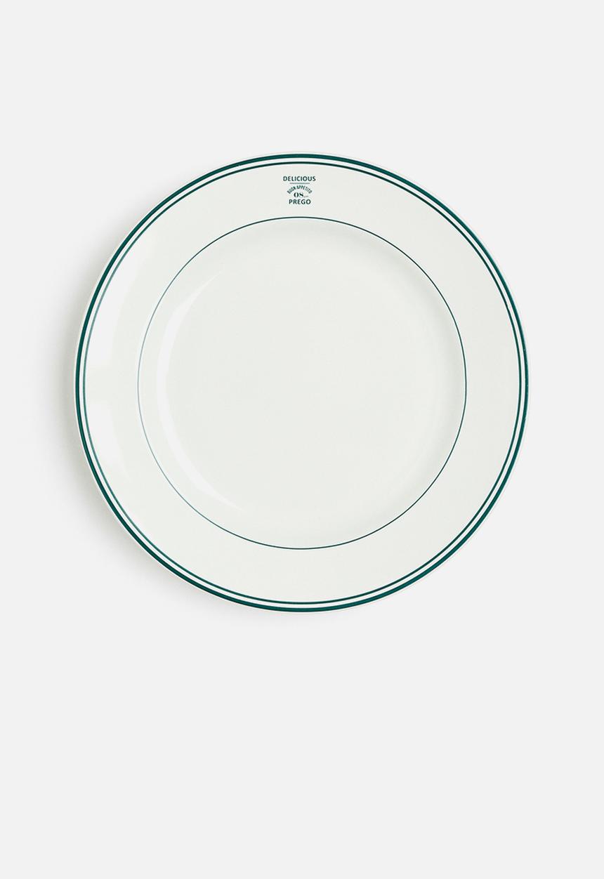 H&M - Large stoneware plate - white & green 