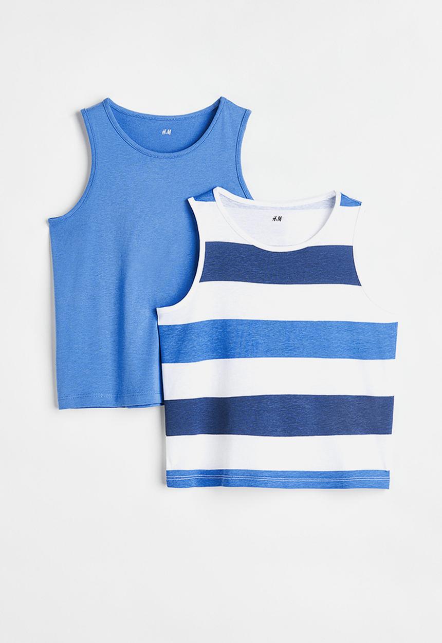 H&M - 2-pack cotton vest tops - blue / striped 