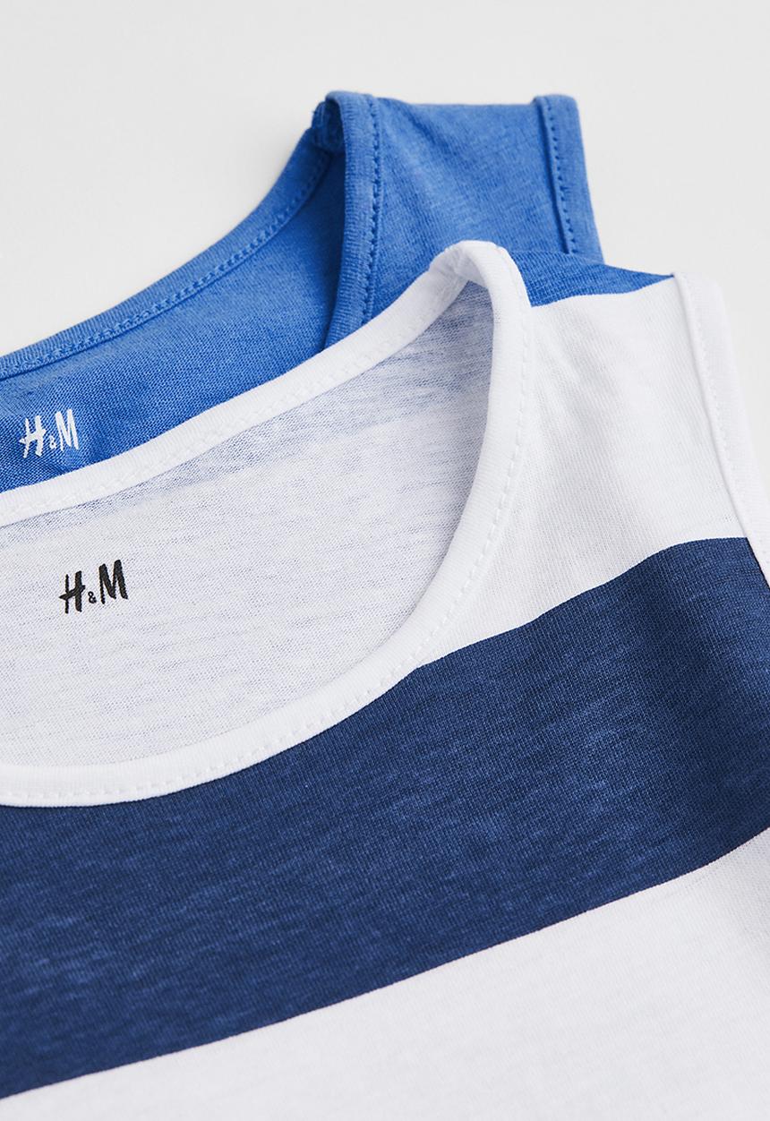 H&M - 2-pack cotton vest tops - blue / striped 