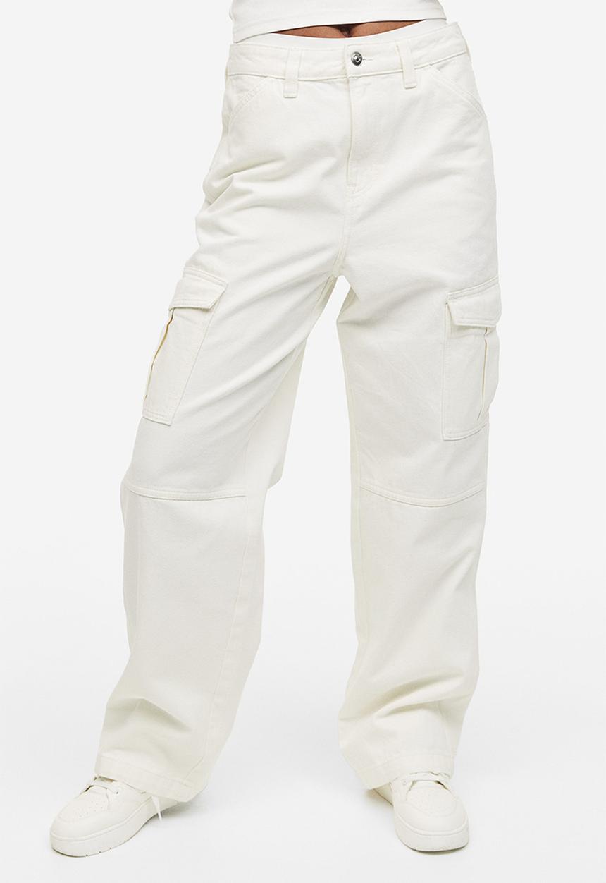 H&M - 90s Baggy high cargo jeans - white