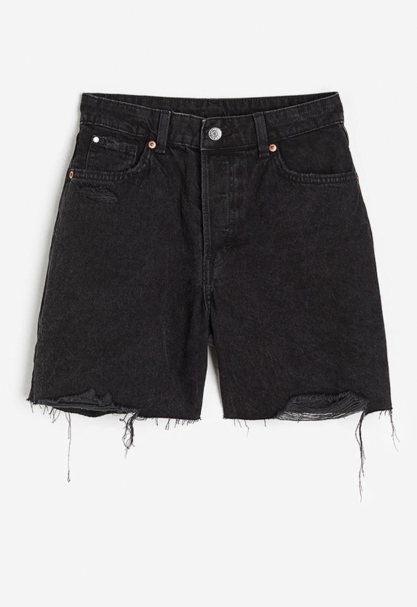 H&M - Bermuda high denim shorts - black