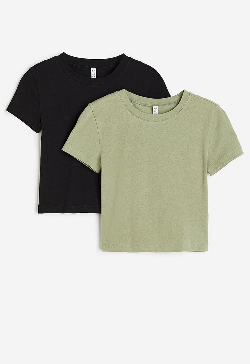 H&M - 2-Pack cropped T-shirts - green & black 