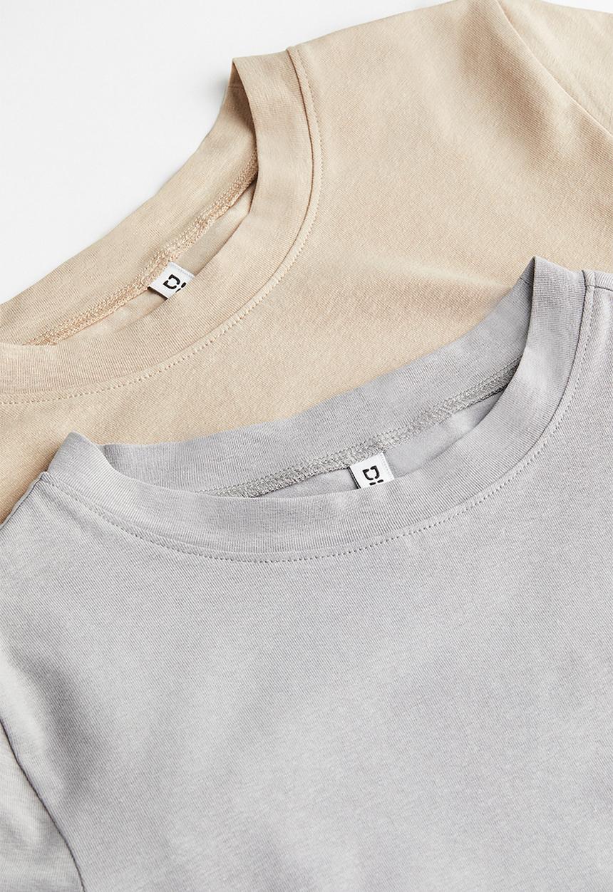 H&M - 2-Pack cropped T-shirts - grey & beige