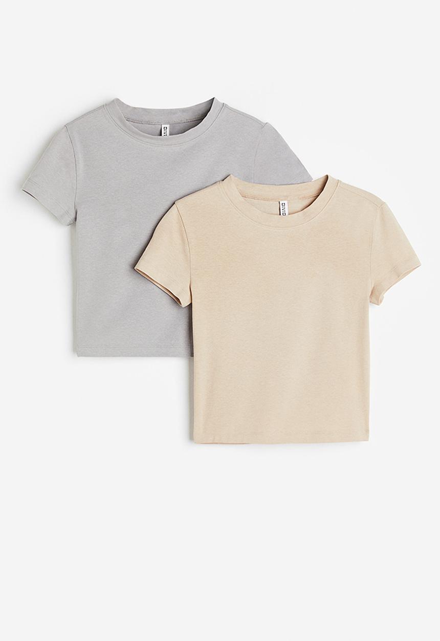 H&M - 2-Pack cropped T-shirts - grey & beige