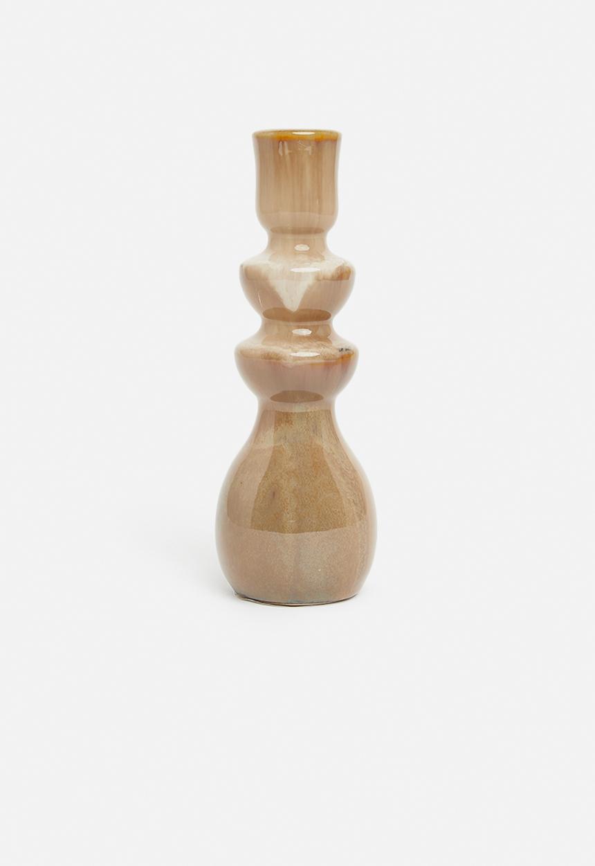 H&S - Porcelain taper candle holder - brown