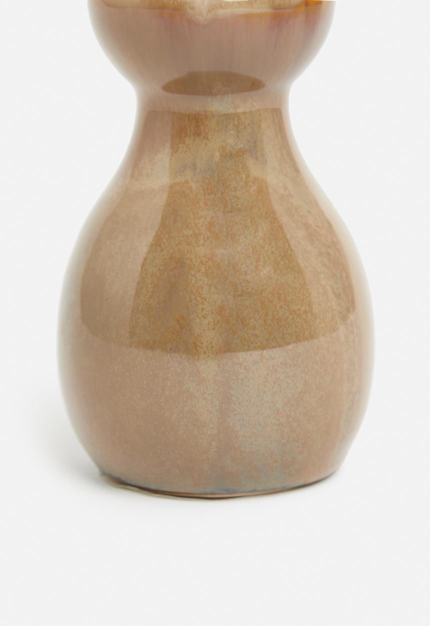 H&S - Porcelain taper candle holder - brown