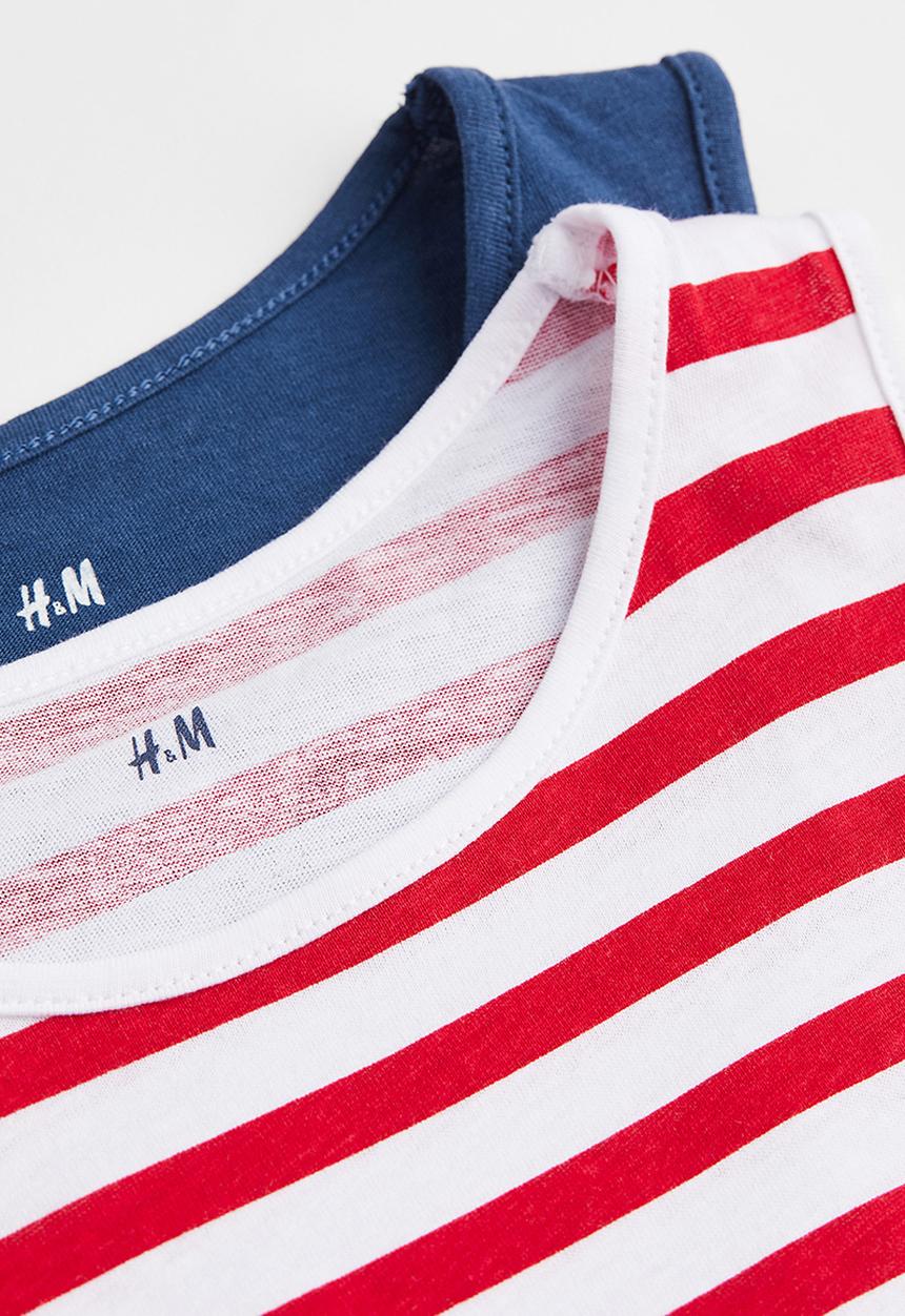 H&M - 2-pack cotton vest tops - navy blue / striped 