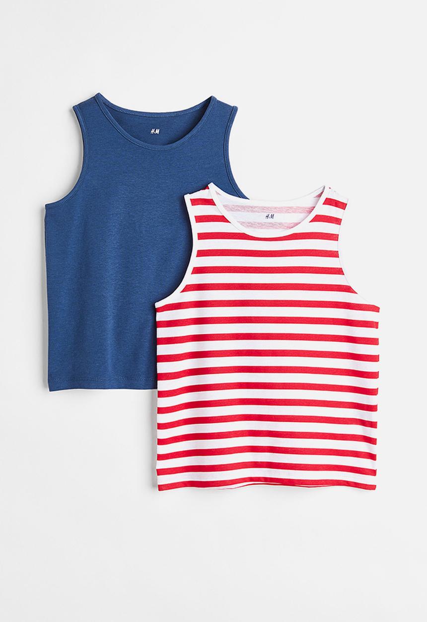 H&M - 2-pack cotton vest tops - navy blue / striped 