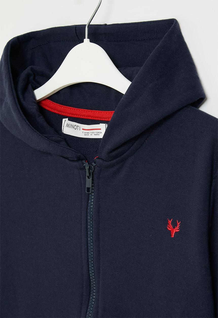 MINOTI - Boys basic emb fleece zip thru - navy