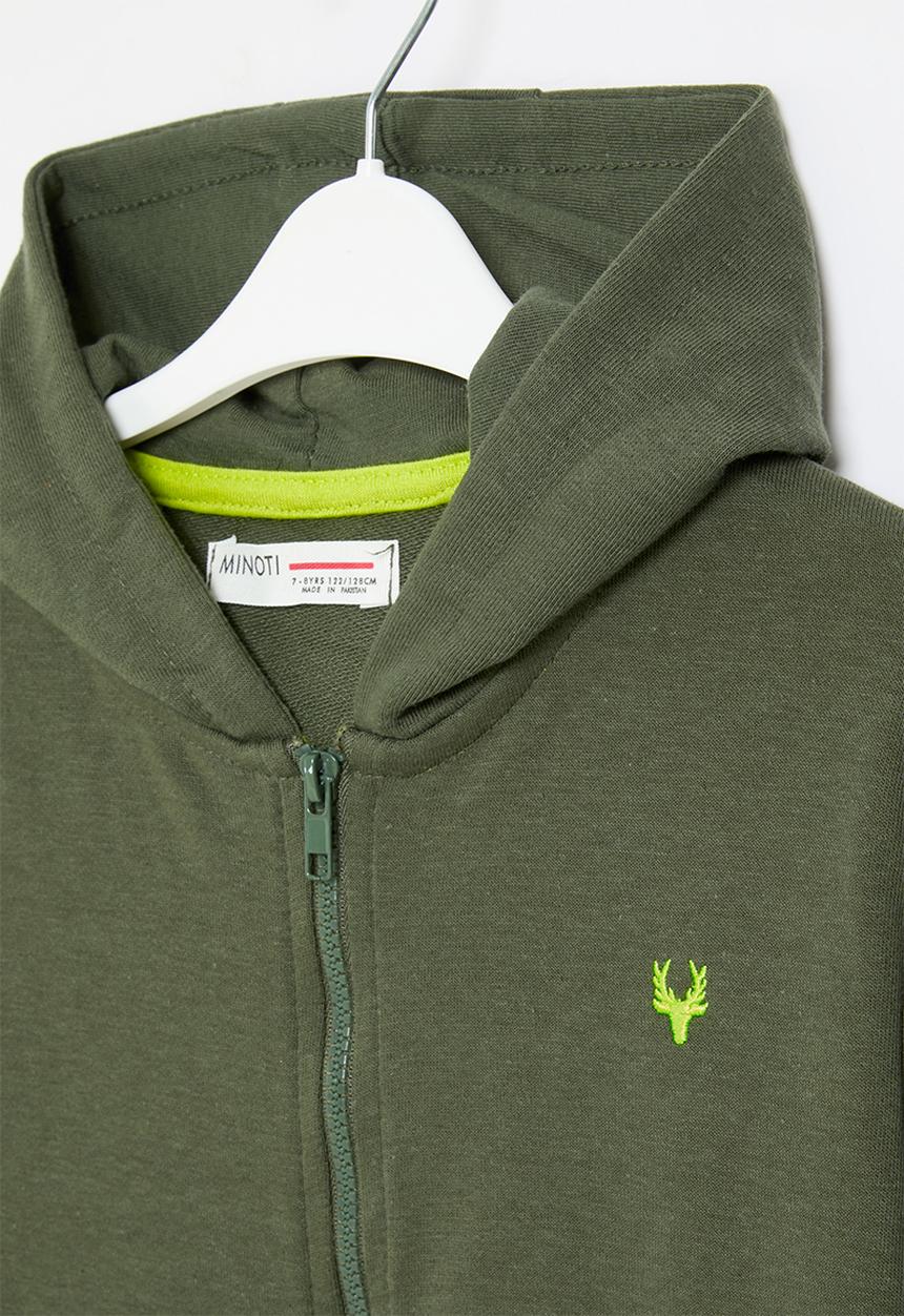 MINOTI - Boys basic emb fleece zip thru - khaki