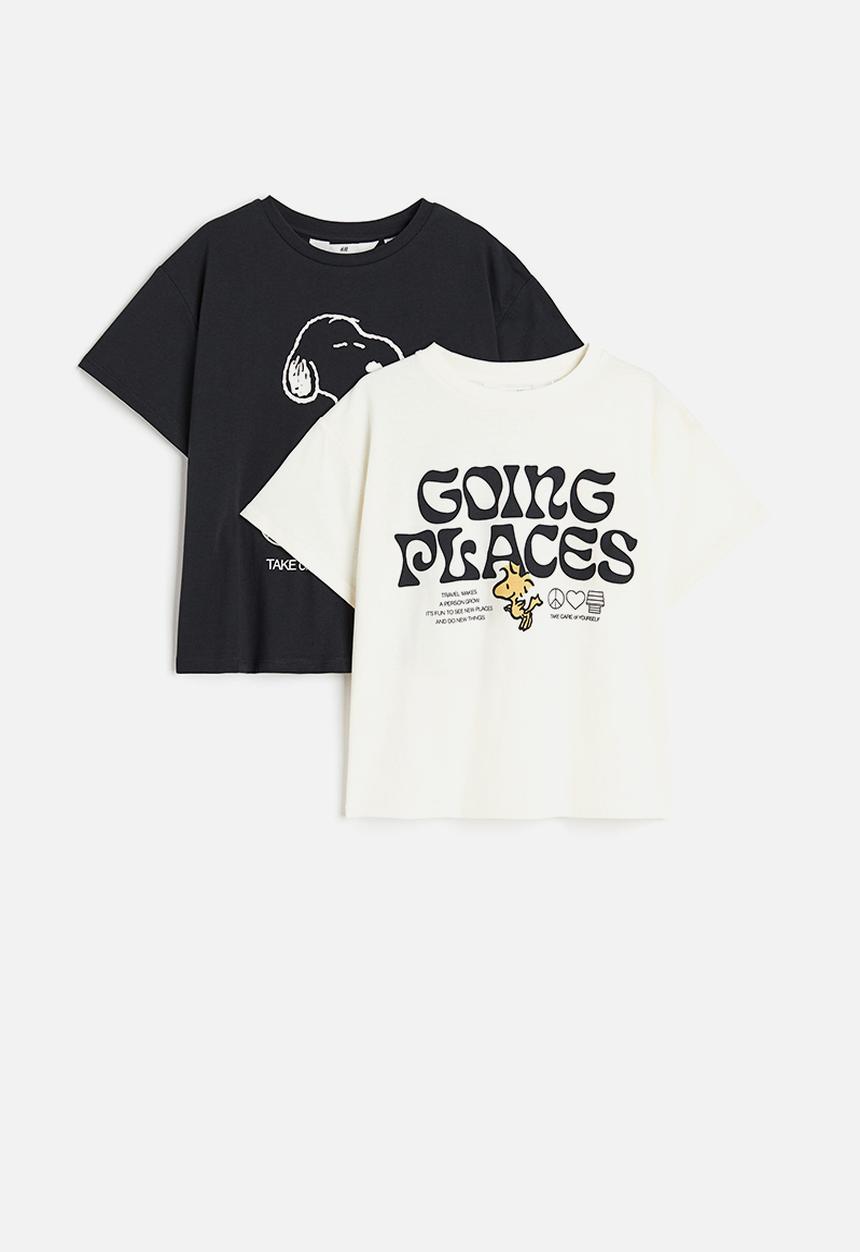 H&M - 2-pack printed t-shirts - dark grey / snoopy 