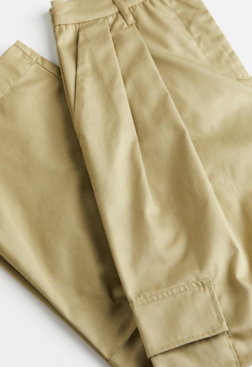 H&M - Wide utility trousers - light khaki green