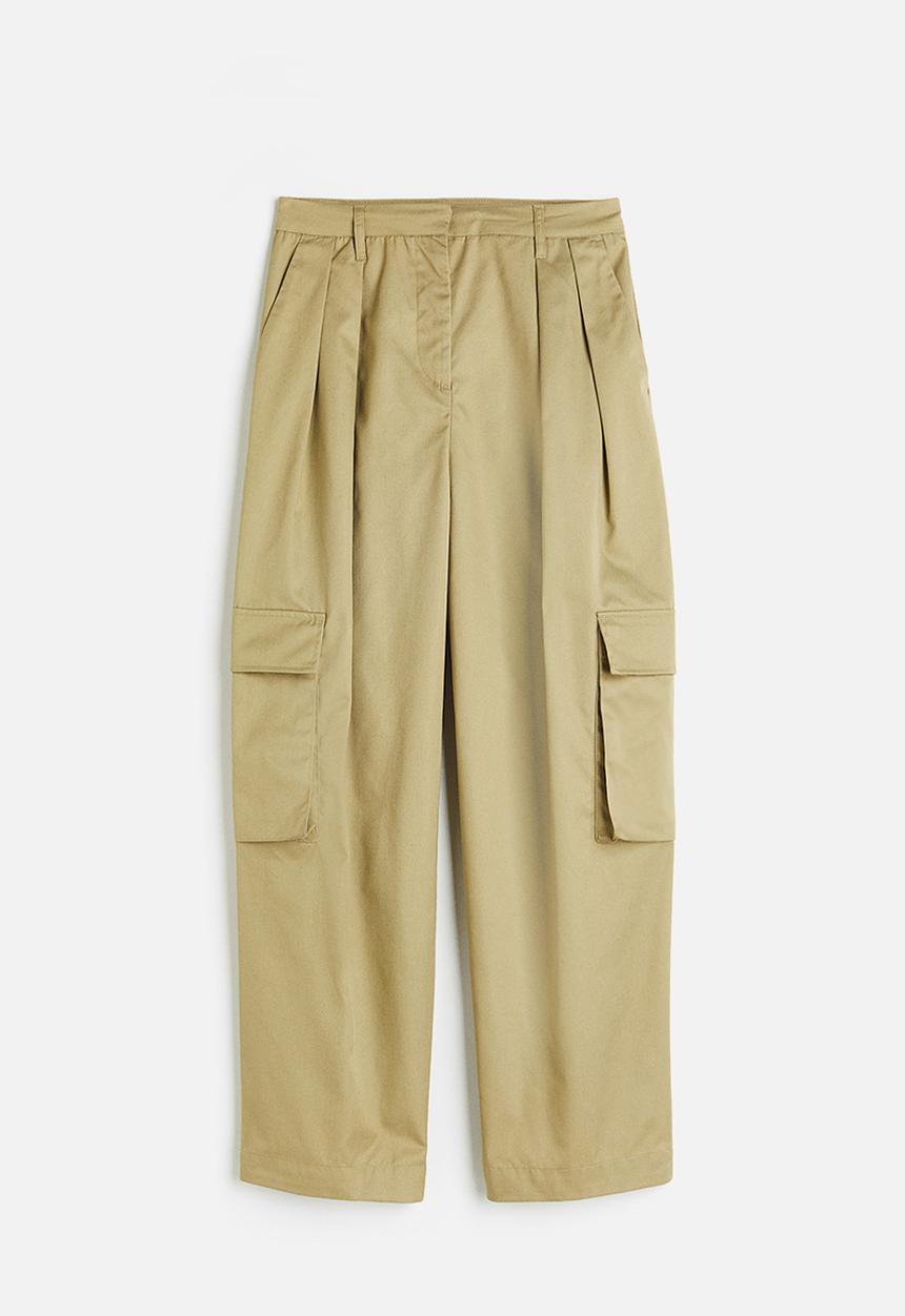 H&M - Wide utility trousers - light khaki green