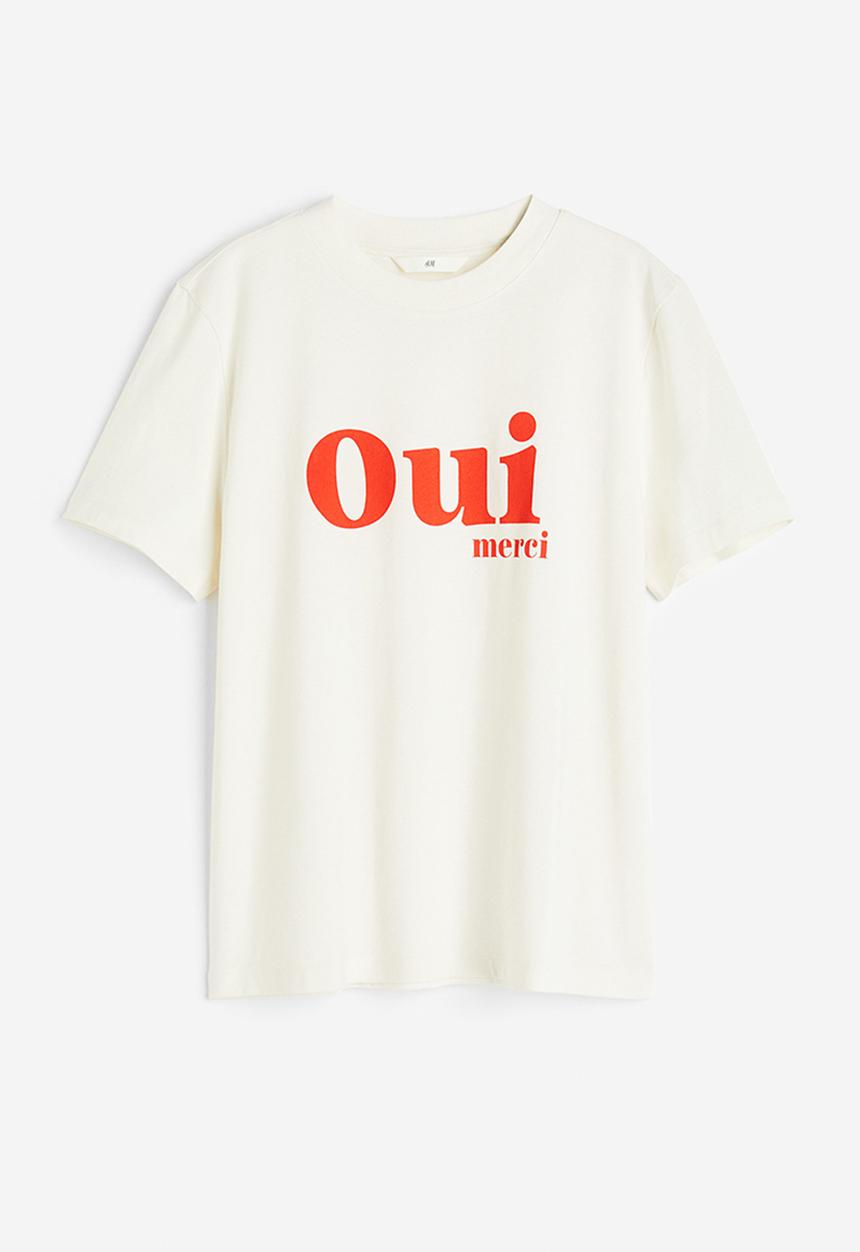 H&M - Cotton T-shirt - cream oui merci