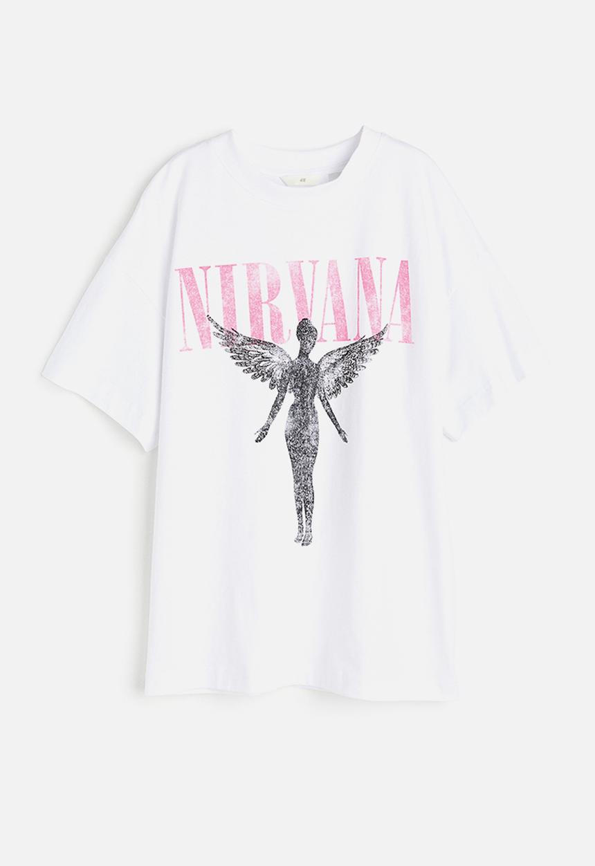 H&M - Long printed T-shirt - white nirvana