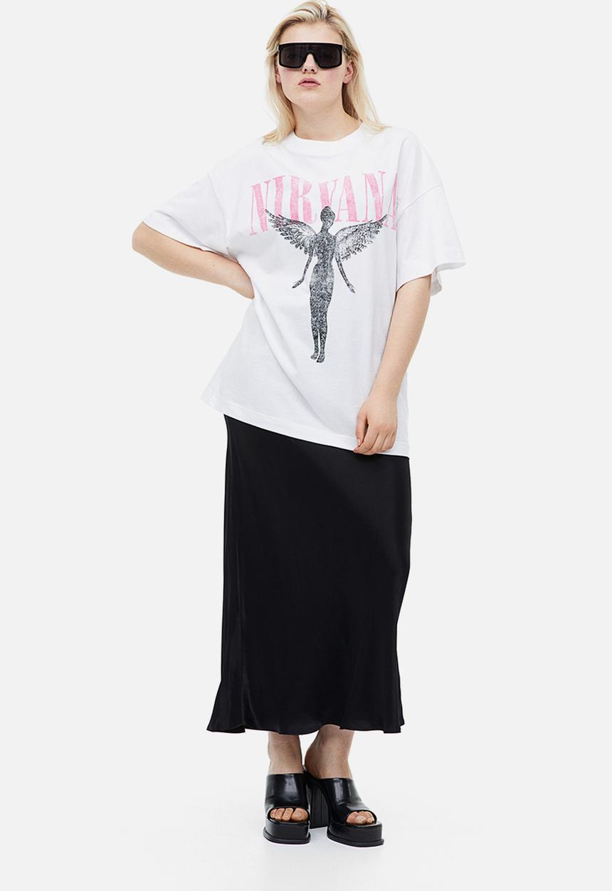 H&M - Long printed T-shirt - white nirvana