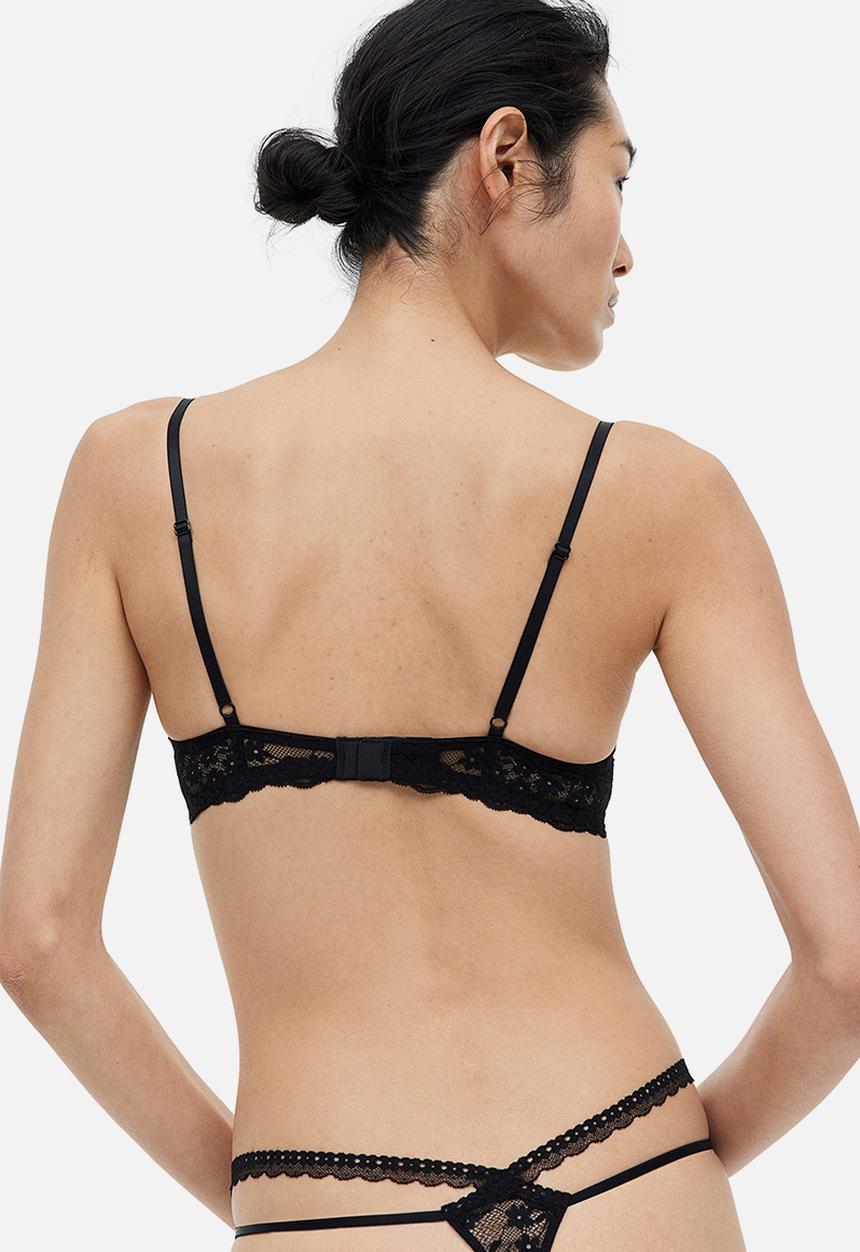 H&M - Non-padded underwired lace bra - black