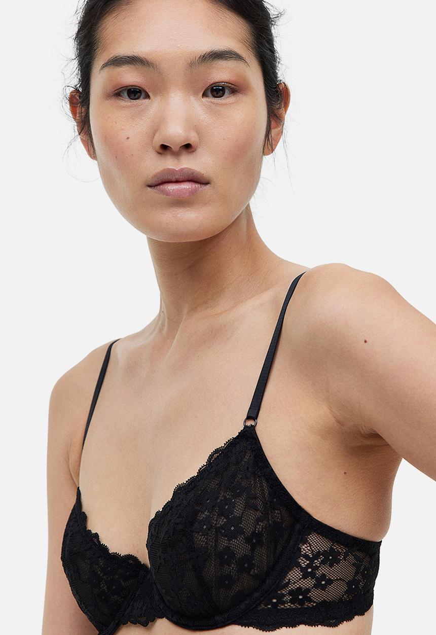 H&M - Non-padded underwired lace bra - black