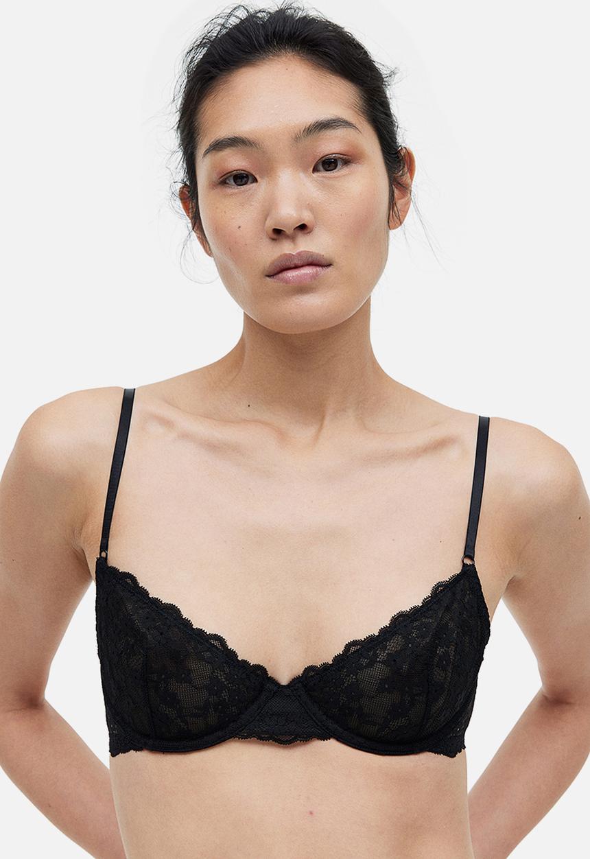 H&M - Non-padded underwired lace bra - black