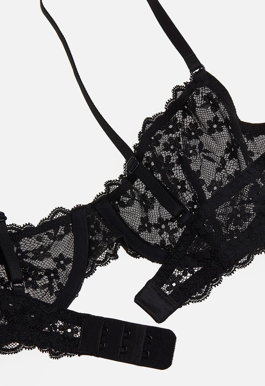 H&M - Non-padded underwired lace bra - black